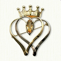 Custom Crown Kilt Pin - Sterling Silver & 14kt Yellow Gold set with a 12 x 5 mm Marquise Imperial Golden Topaz 